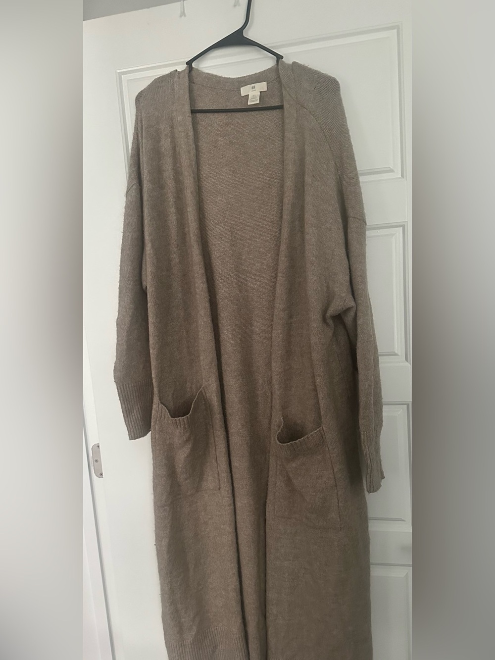 H&M Long Open-Front Taupe Cardigan with Pockets